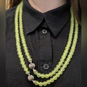 Triple-Strand Peridot Beaded Necklace with Silver Accents